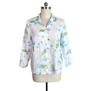 vintage fresh produce 100% linen white floral button shirt L/XL summer 90s vtg